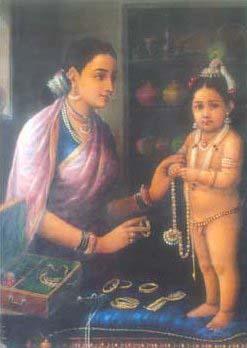 Raja Ravi Varma Yashoda decorating Krishna Sweden oil painting art